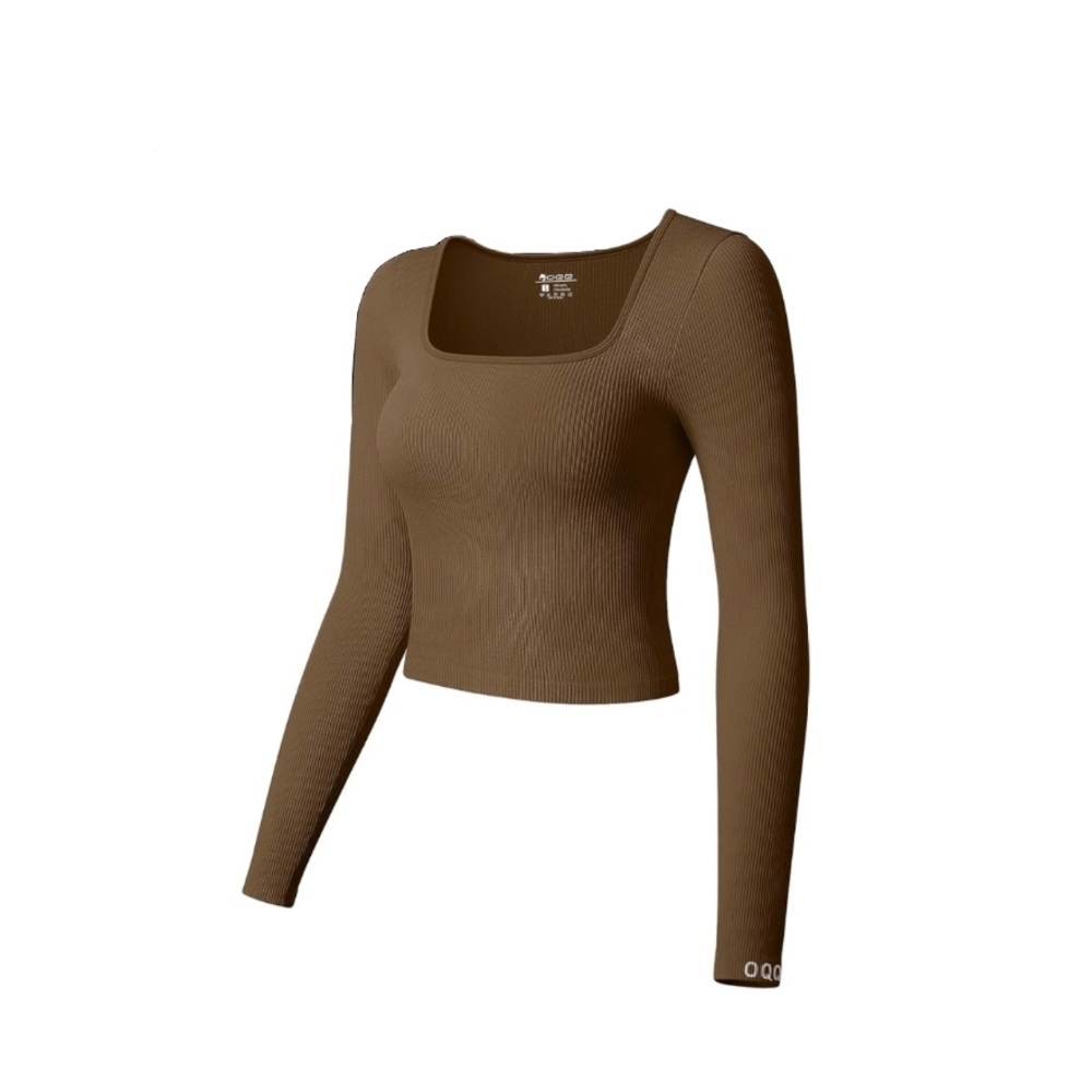 qqq ribbed lounge long sleeve crop top - brown